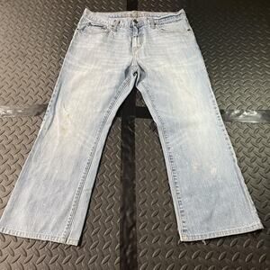 Old Navy Jeans Mens 34x30 Light Wash Boot Cut Denim Distressed Stained Blue